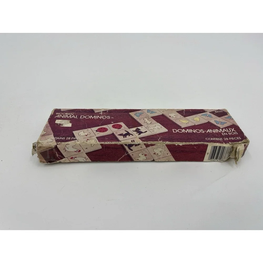 Vintage 1985 Wooden Animal Dominos in Box 25 Pieces Incomplete